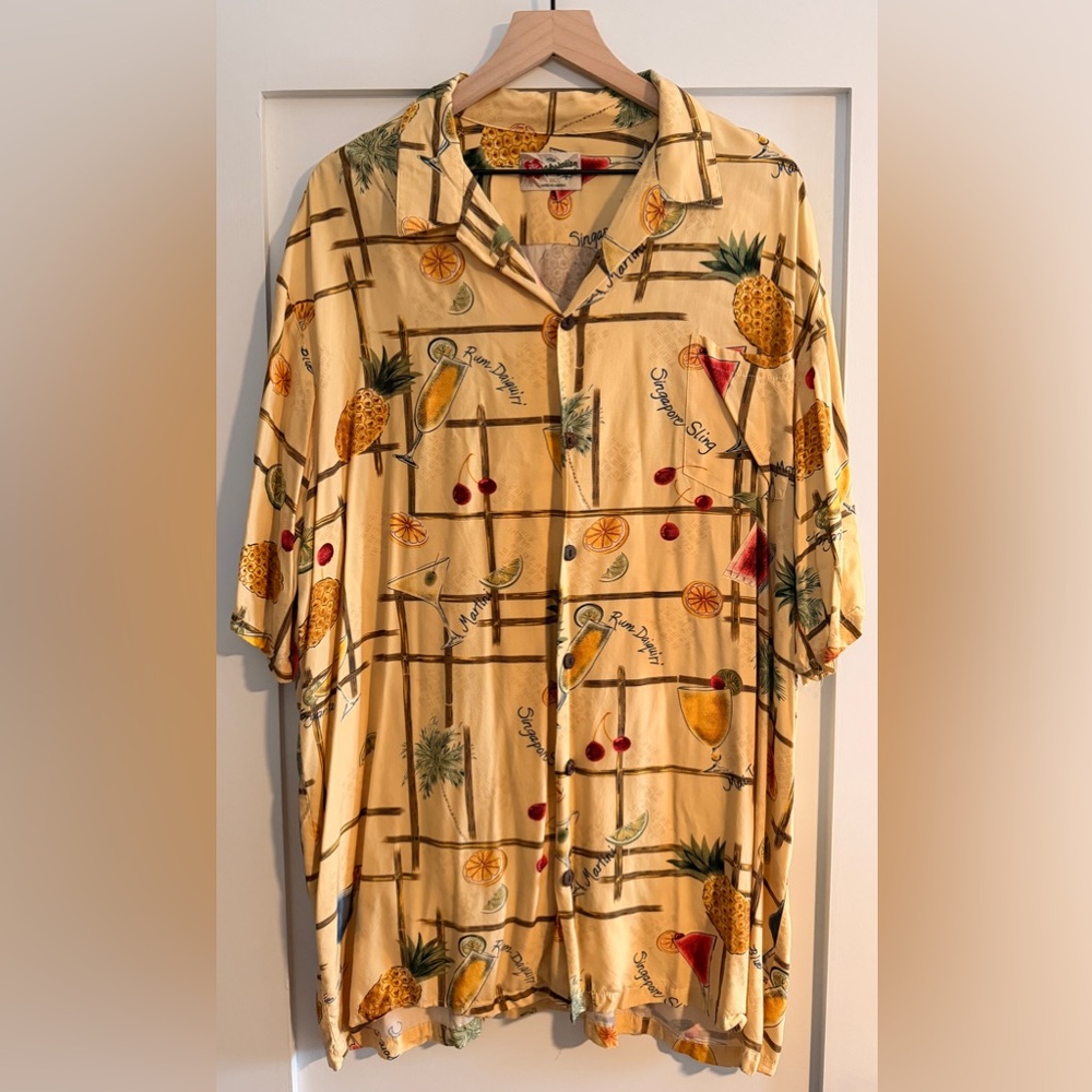 Vintage Hilo Hattie Casual Button-Down Shirt - Tropical Cocktails - Men’s 2XL